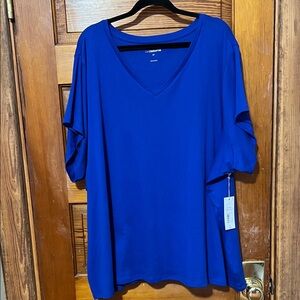 NWT Liz Claiborne Short Sleeved Top V Neck Size 5x Blue